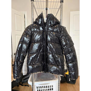 Women's S13 Ella Hooded Thumbhole-Cuff Shine Puffer jacket size 12